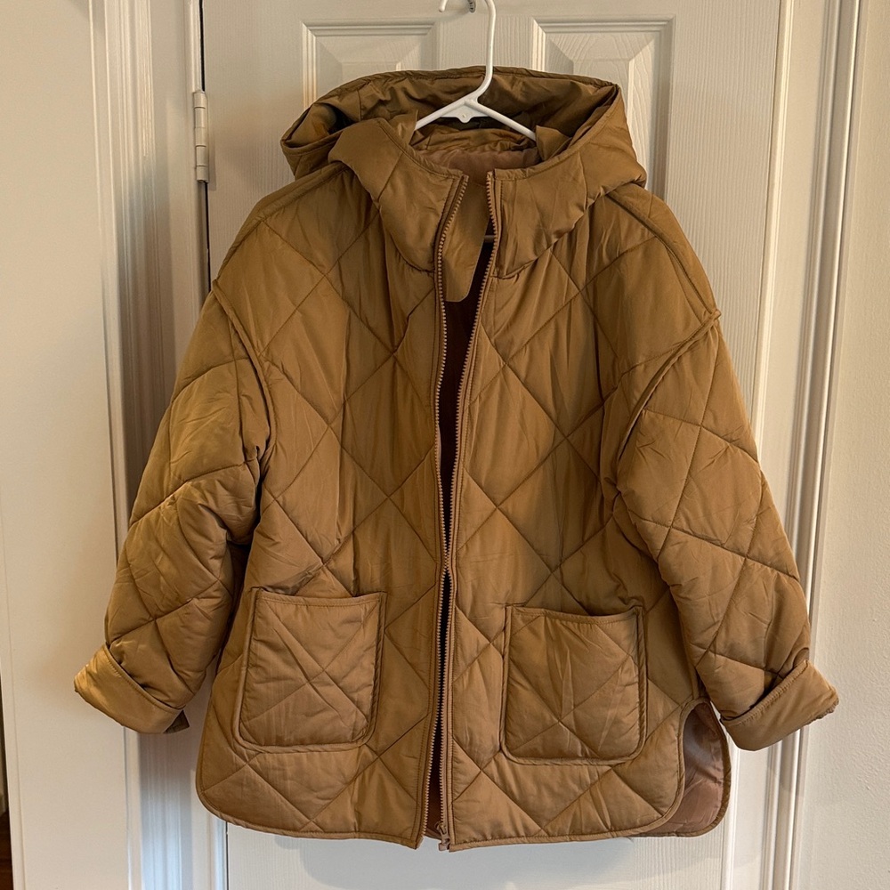Tan Quilted Hooded Jacket